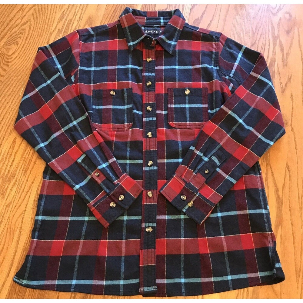 Lincoln Outfitters Womens Red Blue Plaid Flannel Shirt Foreman Fit Size MEDIUM